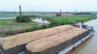 25 Two barges overloaded with wood chips  Relaxing video with work on barge [upl. by Aidahs]