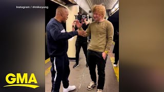 Ed Sheeran surprises NYC subway performer  GMA [upl. by Bartholemy939]