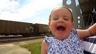 Toddler Sees Her First Freight Train McComb Railroad Mississippi [upl. by Milissa]