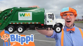 Blippi Recycles with Garbage Trucks  Blippi  Vehicles for Kids [upl. by Narhem]