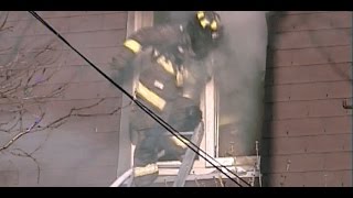 Toronto Fire Services 3 Firefighters Dive from Window of Burning House [upl. by Evelyn]