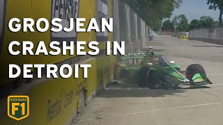 Romain Grosjean crashes in Indycar Detroit qualifying [upl. by Wise92]