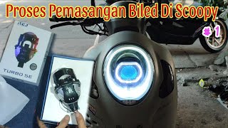 pasang lampu biled di motor honda scoopy Proji Biled AES TURBO SE 55W 25in [upl. by Fanechka]