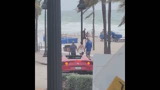 Ferrari Red Coupe Spotted swifting through the beach HOT ITALIAN DRIVE BEACHSIDE [upl. by Buote]