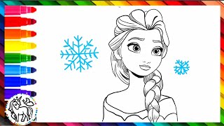 How to Colour Disney Princess Elsa  Easy Drawing Colouring and Paint Tutorial For Kids [upl. by Anua]