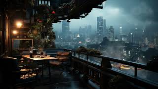 Cyberpunk Futuristic Cityscape amp Rain SciFi Ambiance for Sleep Study Relaxation [upl. by Drew466]