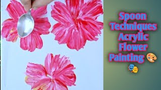 How To Paint Flower With Acrylics  spoon Techniques  Acrylic Painting Tutorial for Beginners [upl. by Colton]