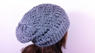 How to Loom Knit a Basket Weave Slouchy Beanie Hat DIY Tutorial [upl. by Otrebireh]