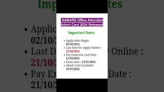 NABARD Office Attendant Admit card 2024 ReleasedNabard Office Attendant Exam 2024 [upl. by Anaihs654]