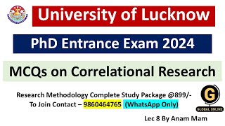 Correlational Research PhD Entrance Exam  University of Lucknow 2024 [upl. by Anorahs124]