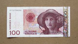 100 Norwegian Kroner Banknote Hundred Norwegian Kroner  2003 Obverse and Reverse [upl. by Annawyt]