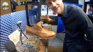 ASMR Shoe Shine Master  How to clean water stains on Tan Wingtips [upl. by Gessner]