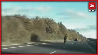 Moment scrambler biker falls off bike during police chase [upl. by Ahsinrats]