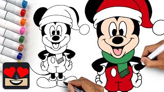 How To Draw Mickey Mouse  Christmas Tutorial [upl. by Peterus]