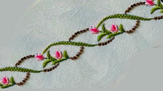 Hand Embroidery Tutorial Basic Stitches Border Design [upl. by Annah]