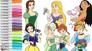 Disney Princess Coloring Book Compilation Moana Rapunzel Belle Anna Elsa Cinderella Snow White [upl. by Peddada16]