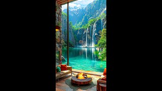 Paradise Corner Cozy Terrace with Campfire amp Mountain Lake View amp ASMR Waterfall Sounds💤 [upl. by Valentina]