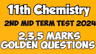 11th Chemistry2nd Mid term testImportant Questions2024Vincent Maths [upl. by Sul]