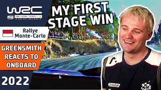 Gus Greensmith reacts to Rally Onboard of his first WRC Stage Win  Rallye Monte Carlo 2022 [upl. by Tnecniv333]