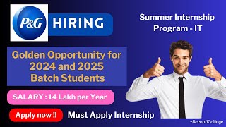 PampG Hiring 2024 amp 2025 Batch Students  Salary 14 Lakh  PampG Off Campus Drive  Golden Opportunity [upl. by Nylrak]