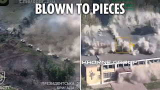 Ukrainian kamikaze drone swarm obliterates entire column of Russian armour [upl. by Tedmann]