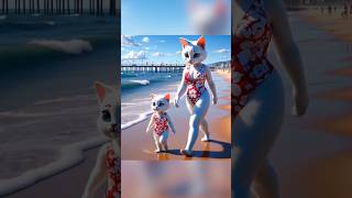 Mother cat and kitten sea adventure cat kitten catlover cute smartcat catshorts ai cutecat [upl. by Saiff]