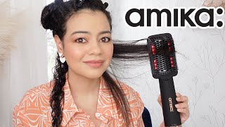 TRYING THE AMIKA DOUBLE AGENT 2IN1 STRAIGHTENING BLOW DRYER BRUSH ON CURLY HAIR [upl. by Hazen]