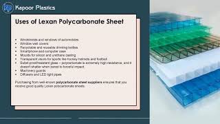 Features and Uses of Lexan Polycarbonate Sheets  Kapoor Plastics [upl. by Duwalt364]