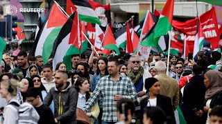 ProPalestinian protesters march ahead of Eurovision  REUTERS [upl. by Alford]