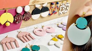 10 Polymer Clay Earrings Using Circle Cutter  Trendy Statement Earrings [upl. by Daloris]