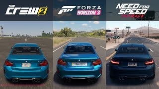 The Crew 2 vs Forza Horizon 3 vs NFS Payback  BMW M2  Sound Comparison [upl. by Kuhlman373]