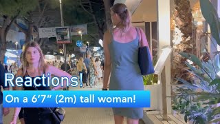 Reactions to a 6ft7 2m tall woman in Italy [upl. by Adniles]