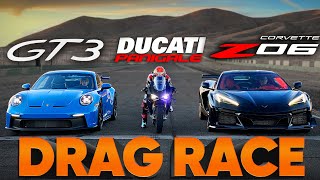 2023 C8 Corvette Z06 Races Porsche 992 GT3 Ducati V4 SP2 and Audi R8 V10 — Cammisa Drag Race [upl. by Yerga]