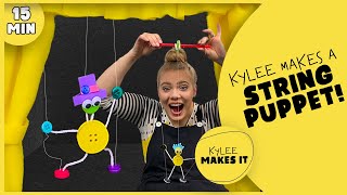 Kylee Makes a String Puppet  DIY Marionette Button Puppet  Crafts for Kids Video [upl. by Aiblis]