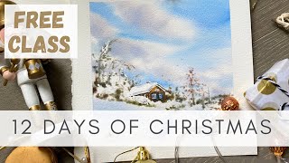 FREE Tutorial Watercolor Christmas Card Landscape christmascardmaking [upl. by Tocs]