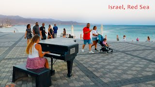 Israel RED SEA The City of EILAT Walk from Evening to Night [upl. by Mayrim764]