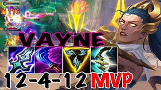 WILD RIFT VAYNE ADC GAMEPLAY  12 4 12 MVP  VAYNE BUILD RUNES [upl. by Heffron343]