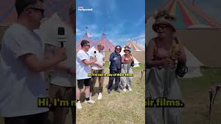 Florence Pugh at glastonbury getting pulled into someone else’s interview florencepugh shorts [upl. by Aracaj]