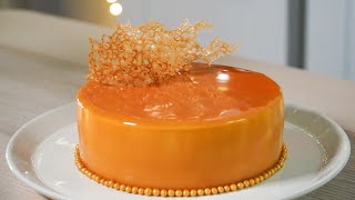 Caramel Mousse Cake Caramel Mirror Glaze [upl. by Noirret]