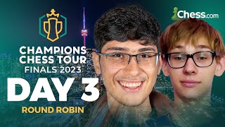 Champions Chess Tour Finals 2023 Day 3  Magnus v Wesley amp Fabiano v Hikaru Battle to Top The Table [upl. by Abshier998]