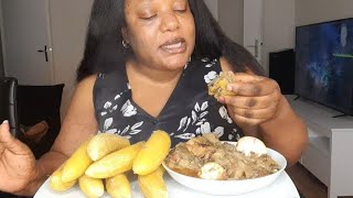 EATING PLANTAIN WITH EGGS PLANT SAUCE MUKBANG VIDEO [upl. by Gnilrets]