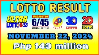 Lotto Results November 22 2024 Friday 900PM Php 143 million [upl. by Dnomsad]