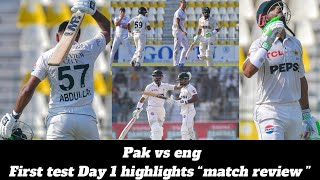 Pak vs Eng 1st Test Day 1 Highlights  Thrilling Match Review  Key Moments amp Analysis [upl. by Acinor470]