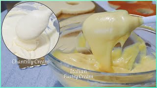 Italian Pastry Cream amp Chantilly Cream  Crema pasticcera e Chantilly  How to make Custard Cream [upl. by Adnilab]