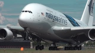 MALAYSIA AIRLINES AIRBUS A380 at FARNBOROUGH 2012 amp A380 ON FLOODED RUNWAY airshowvision [upl. by Rezzani]