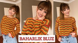 RENGARENK BAHARLIK ŞIK BLUZ  ZİKZAK MODELİ  crochet bloouse [upl. by Airemahs143]