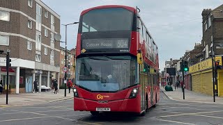 Go Ahead Route 304 seen at Romford Road for Custom House Wright Gemini 3 B5LH WHV64 BF65 WJK [upl. by Pawsner]