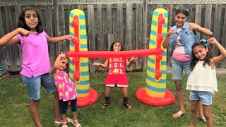 Kids play Inflatable Limbo Challenge with HZHtube kids fun family fun game [upl. by Aunson]