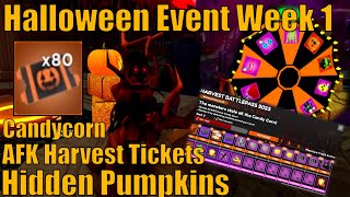 Halloween Week 1 in World Zero  AFK Harvest Tickets  500 Candy Corn NOW  Hidden Pumpkins  Obby [upl. by Cummine]