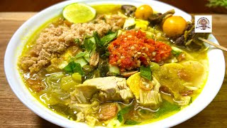 Soto Ayam Lamongan Tervalid Bumbu Pakai Ikan Bandeng Komplit Sate Jeroan Koya Sambel [upl. by Aiyn983]